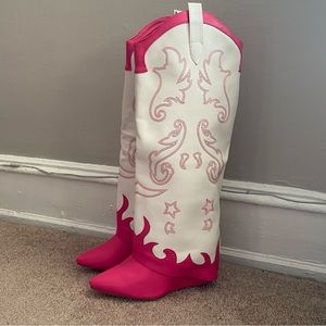Azalea wang pink and white cowboy boots